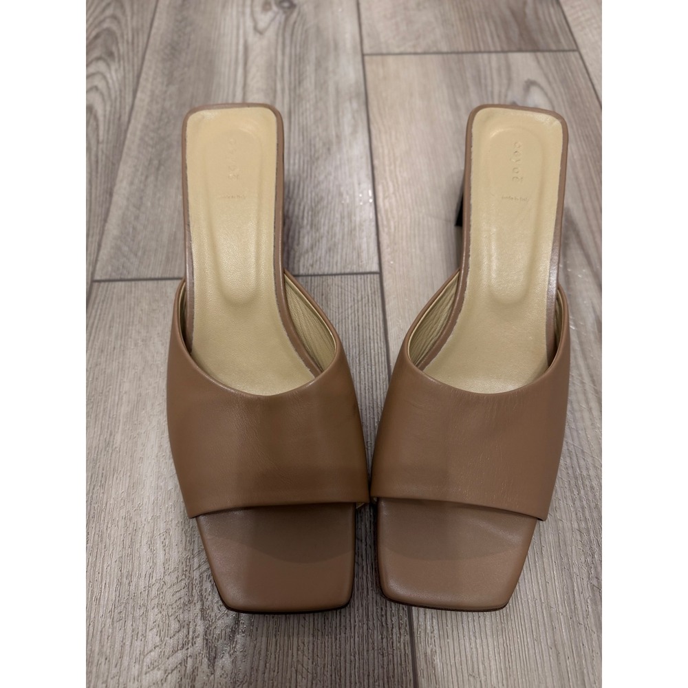 Aeyde Katti Tan Leather Square Toe Block Heel Mules Made in Italy‎ Size 41